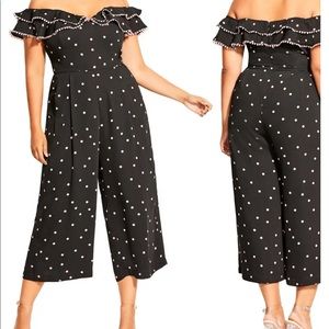 City Chic NWOT polka dot off shoulder jumpsuit